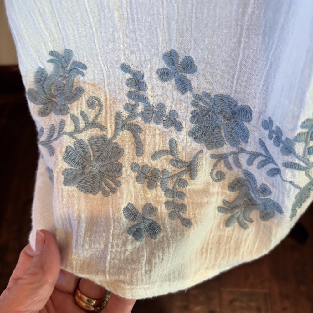 J. Jill Embroidered Boho Peasant Floral Tunic, Large, Beachy Gauzy Cottagecore - Picture 14 of 14